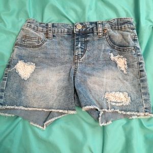 Cat & Jack denim shorts w/ lace accents in ripped areas - Youth size L (10/12)